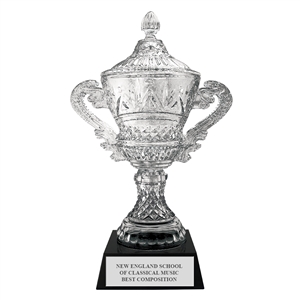 15-1/4" Devon Optical Crystal Trophy Cup w/ Attached Black Optical Crystal Base