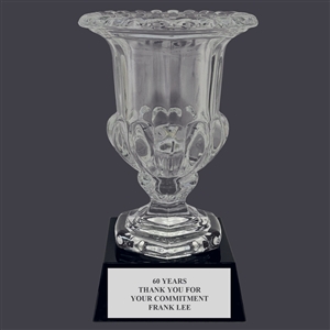9-1/2" Custom Engraved Tulip Optical Crystal Trophy With Attached Base