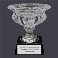 6" Custom Engraved Elmwood Optical Crystal Trophy With Attached Base