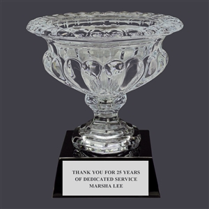 6" Custom Engraved Elmwood Optical Crystal Trophy With Attached Base