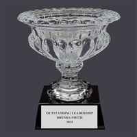 8" Custom Engraved Elmwood Optical Crystal Trophy With Attached Base