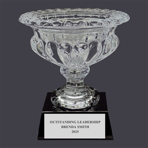 8" Custom Engraved Elmwood Optical Crystal Trophy With Attached Base