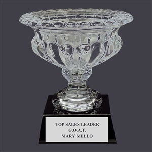 10" Custom Engraved Elmwood Optical Crystal Trophy With Attached Base