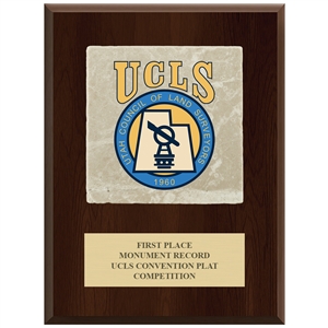 7" x 9" Full Color Cherry Finish Plaque w/ Tumbled Stone Tile