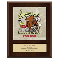 8" x 10" Full Color Cherry Finish Plaque w/ Tumbled Stone Tile