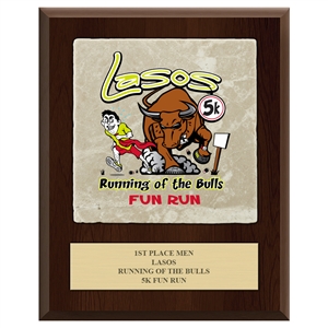 8" x 10" Full Color Cherry Finish Plaque w/ Tumbled Stone Tile