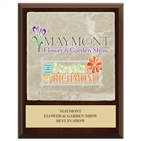 9" x 12" Full Color Cherry Finish Plaque w/ Tumbled Stone Tile