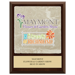 9" x 12" Full Color Cherry Finish Plaque w/ Tumbled Stone Tile