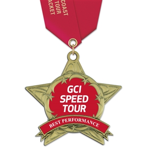 3-3/8" AS14 Full Color Medal w/ Solid Color Satin Neck Ribbon