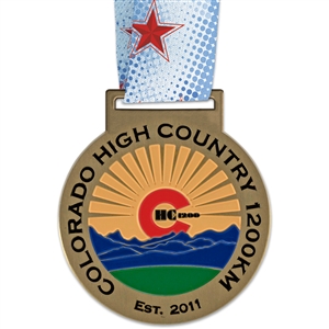 3-1/2" HE Medal w/ Custom Printed Looped Millennium Neck Ribbon