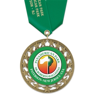 2-3/4" RS14 Full Color Medal w/ Solid Color Satin Neck Ribbon