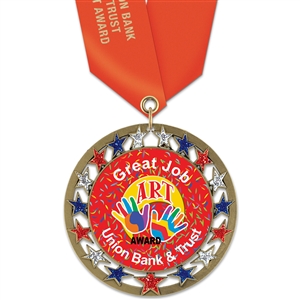2-3/4" RSG Full Color Medal w/ Solid Color Satin Neck Ribbon