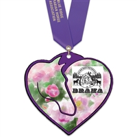 5" Custom Shape Birchwood Medal With Satin Neck Ribbon
