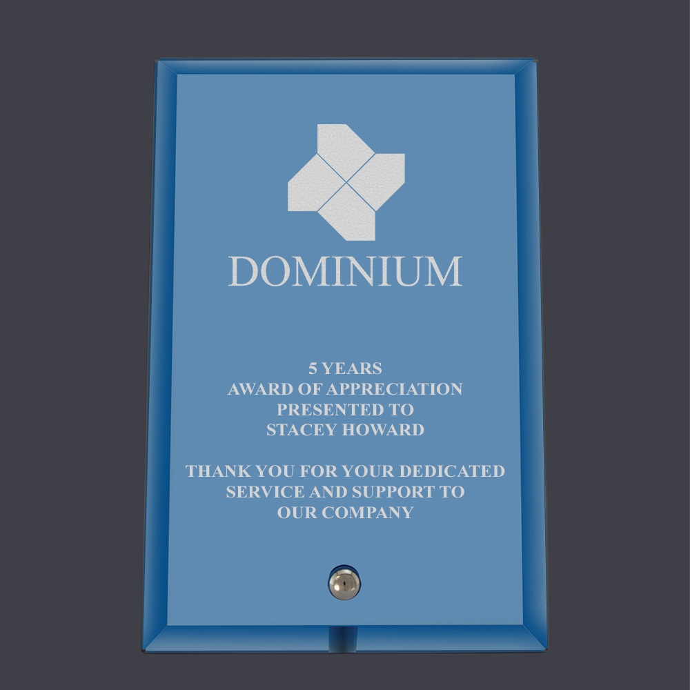 Engraved Blue Glass Desk Plaque